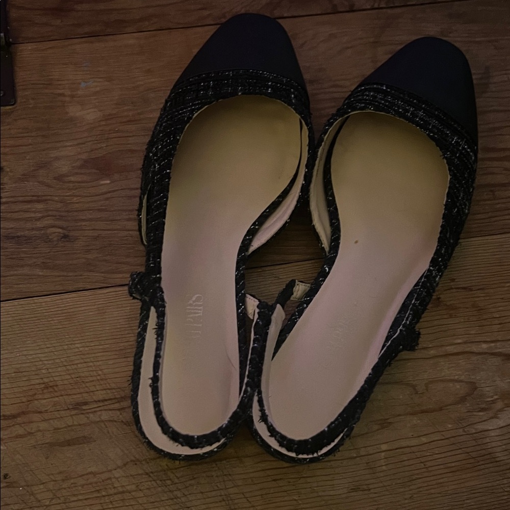 Tweed Black Women's Slingback Flats
